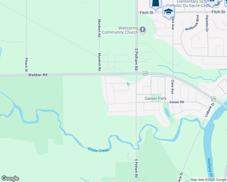 map of restaurants, bars, coffee shops, grocery stores, and more near Crow Street in Welland