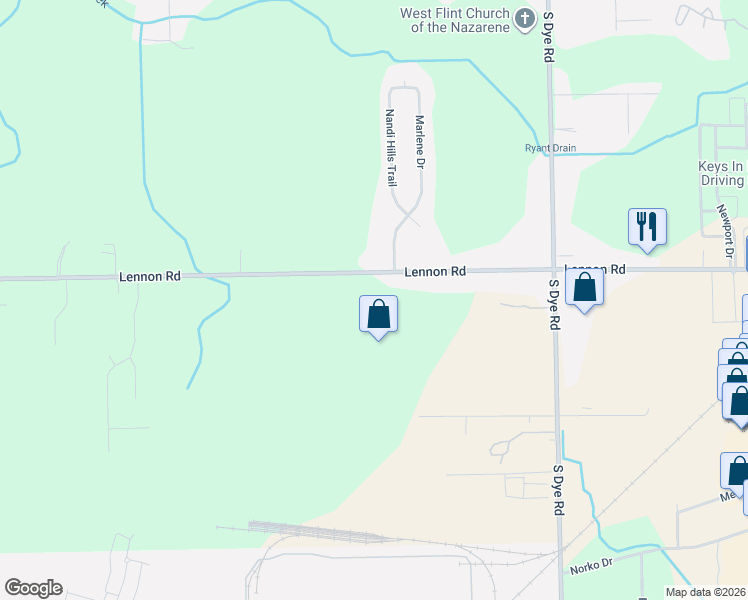 map of restaurants, bars, coffee shops, grocery stores, and more near 5475 Lennon Road in Swartz Creek