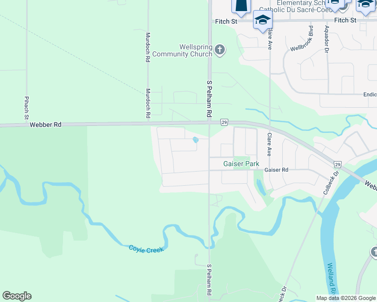map of restaurants, bars, coffee shops, grocery stores, and more near Monarch Street in Welland