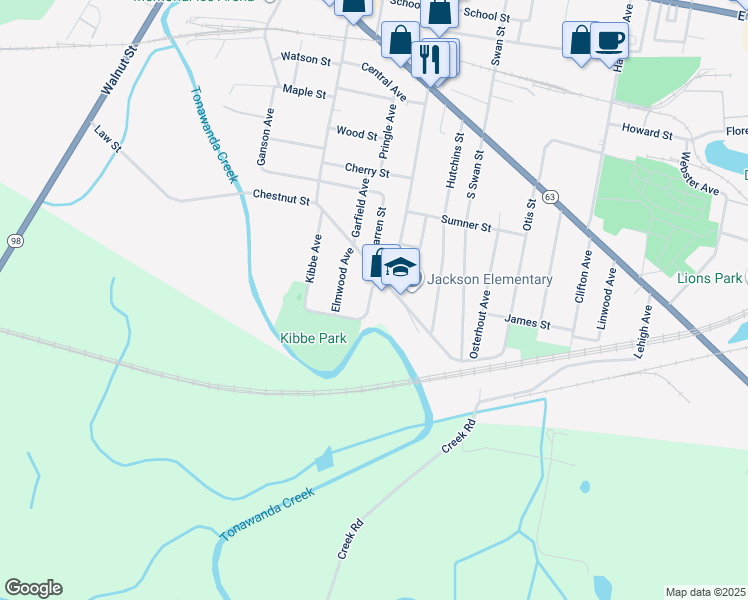 map of restaurants, bars, coffee shops, grocery stores, and more near 4 Jackson Avenue in Batavia