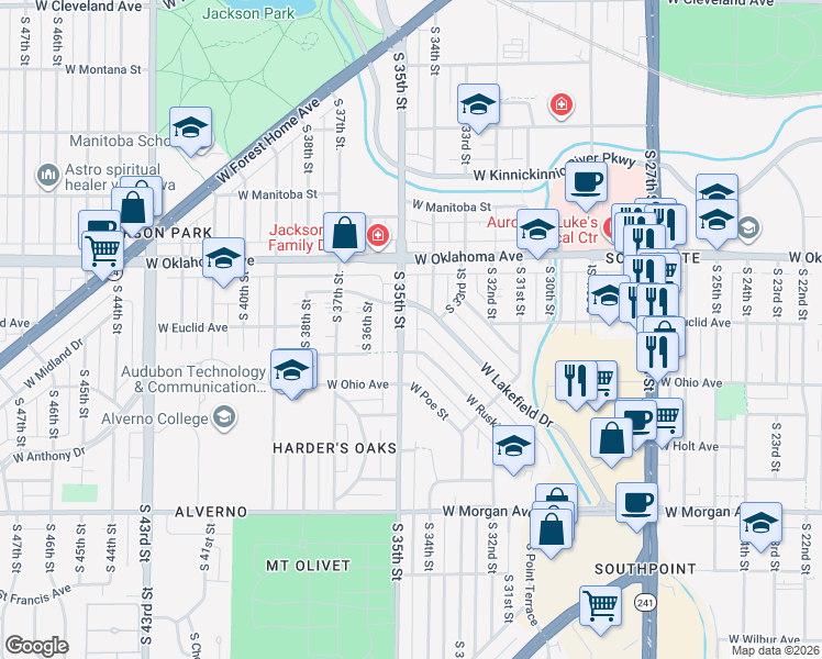 map of restaurants, bars, coffee shops, grocery stores, and more near 3408 West Lakefield Drive in Milwaukee