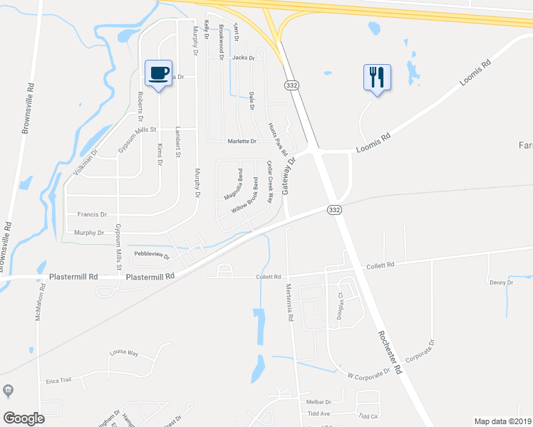 map of restaurants, bars, coffee shops, grocery stores, and more near 6473 Cedar Creek Way in Farmington