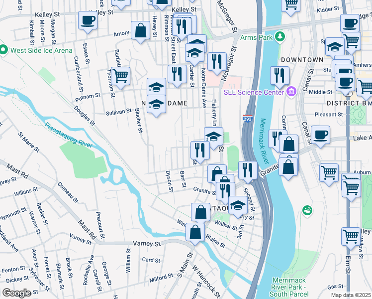 map of restaurants, bars, coffee shops, grocery stores, and more near 78 Cartier Street in Manchester