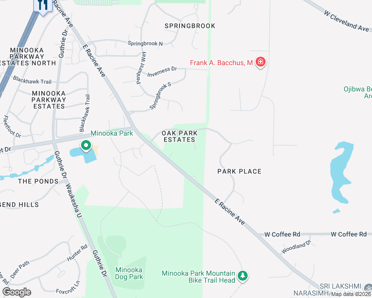 map of restaurants, bars, coffee shops, grocery stores, and more near W221S3170 Oak Circle in Waukesha