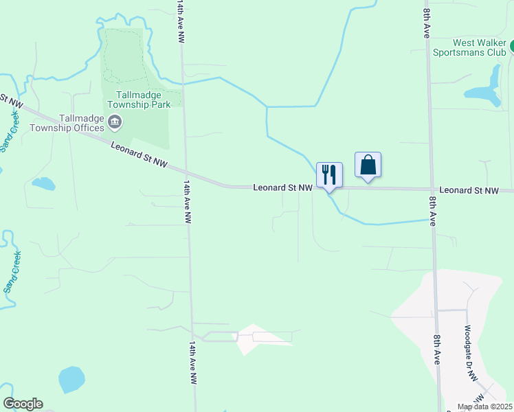 map of restaurants, bars, coffee shops, grocery stores, and more near 1230 Leonard Street Northwest in Grand Rapids