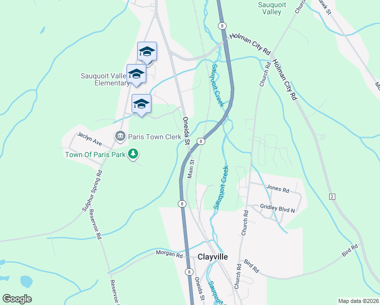 map of restaurants, bars, coffee shops, grocery stores, and more near 2601 Oneida Street in Sauquoit