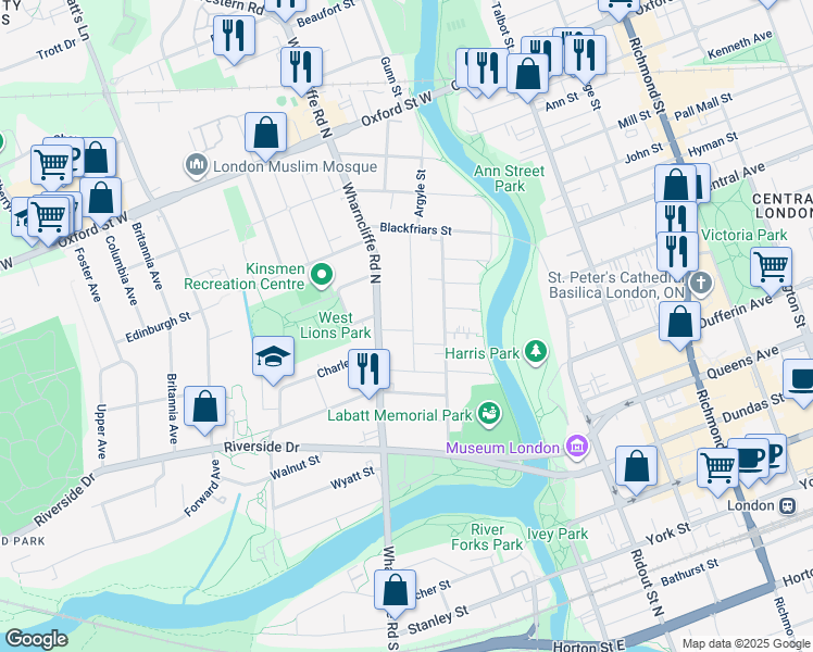 map of restaurants, bars, coffee shops, grocery stores, and more near 4 Moir Street in London
