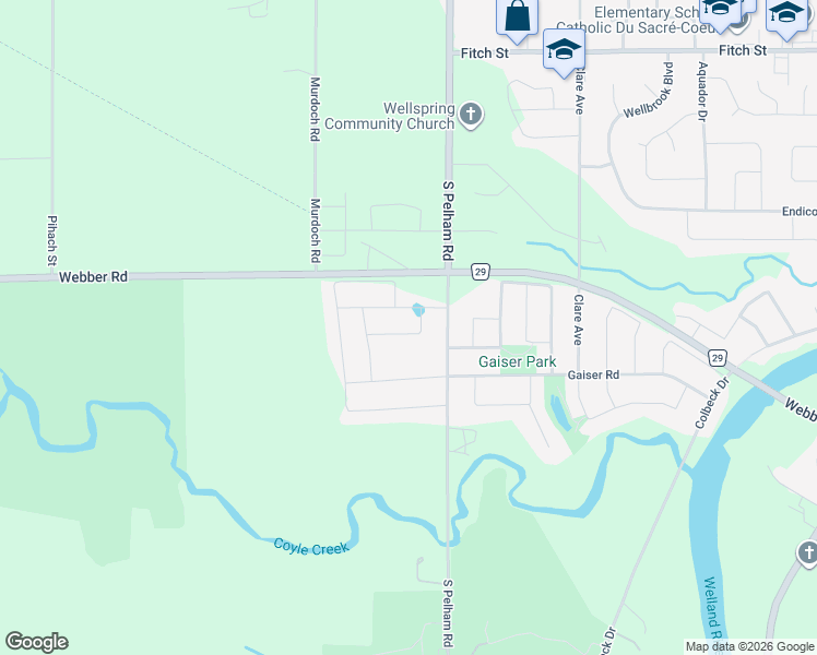 map of restaurants, bars, coffee shops, grocery stores, and more near 158 Monarch Street in Welland