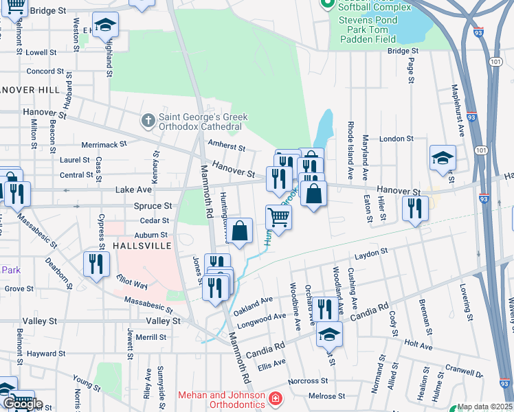 map of restaurants, bars, coffee shops, grocery stores, and more near 181 Portsmouth Avenue in Manchester