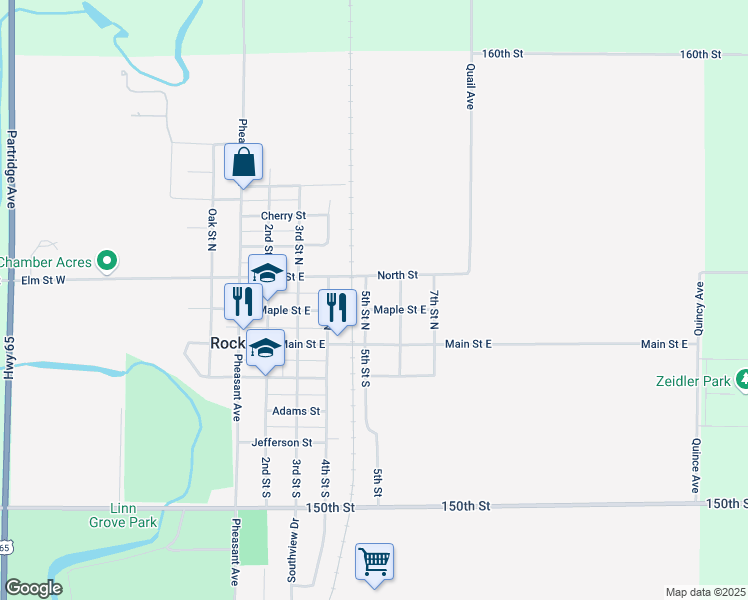 map of restaurants, bars, coffee shops, grocery stores, and more near 506 Elm Street East in Rockwell