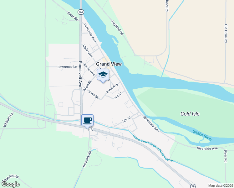 map of restaurants, bars, coffee shops, grocery stores, and more near 765 Idaho Avenue in Grand View