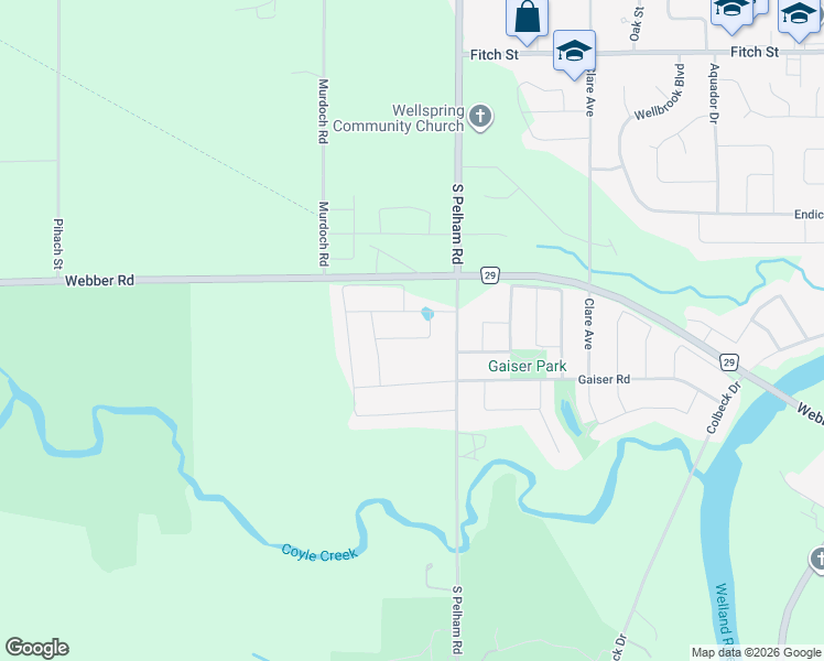 map of restaurants, bars, coffee shops, grocery stores, and more near 310 Julia Drive in Welland