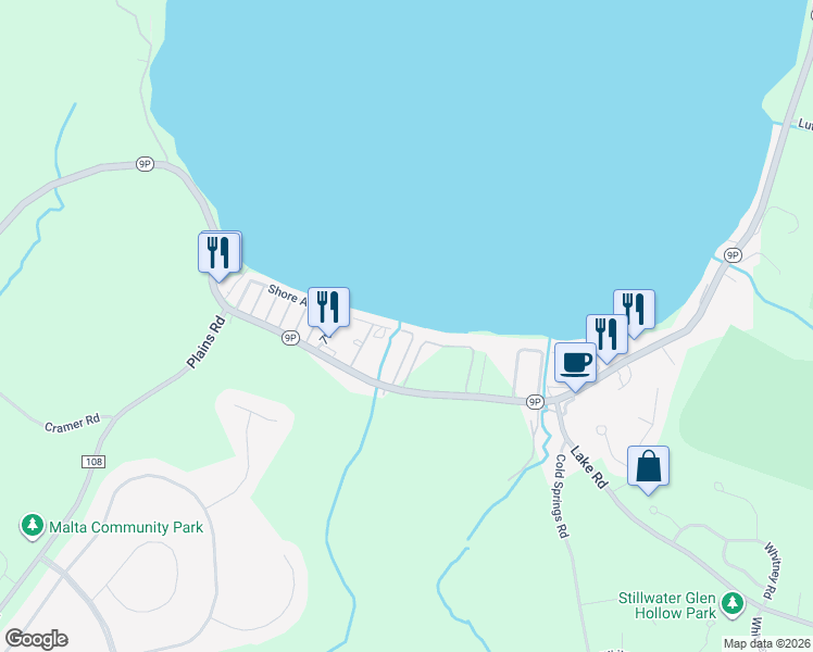 map of restaurants, bars, coffee shops, grocery stores, and more near 126 9th Street in Saratoga Springs