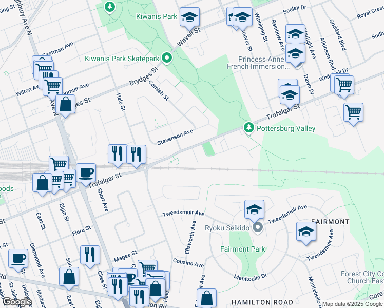 map of restaurants, bars, coffee shops, grocery stores, and more near in London