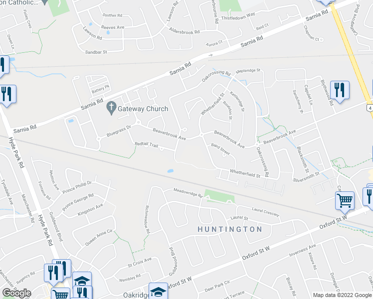 map of restaurants, bars, coffee shops, grocery stores, and more near 784 Redtail Court in London