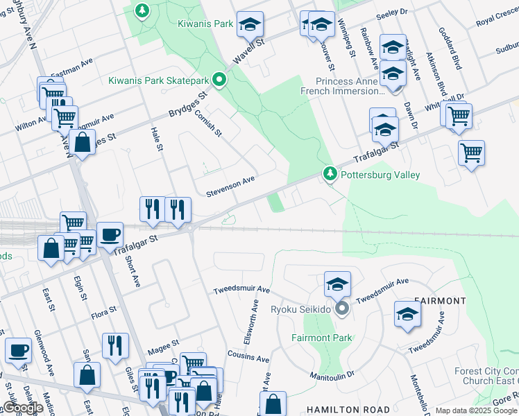 map of restaurants, bars, coffee shops, grocery stores, and more near in London