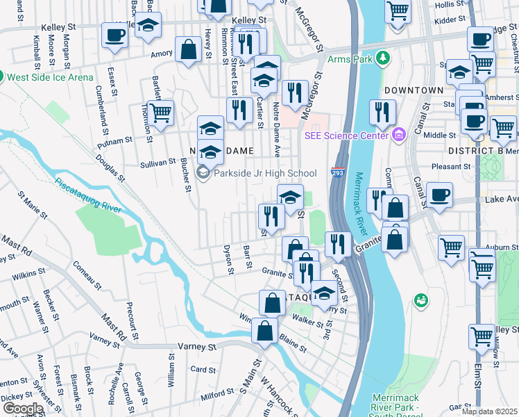 map of restaurants, bars, coffee shops, grocery stores, and more near 78 Cartier Street in Manchester