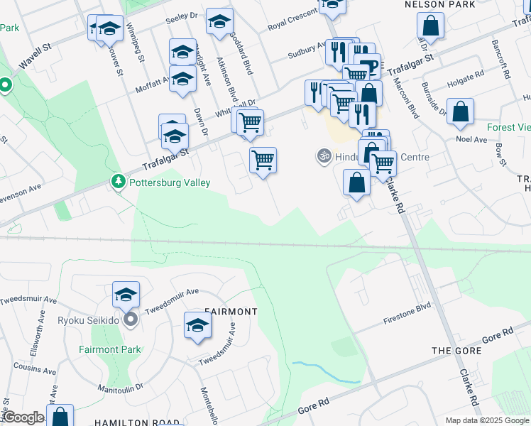 map of restaurants, bars, coffee shops, grocery stores, and more near 105 Falcon Street in London