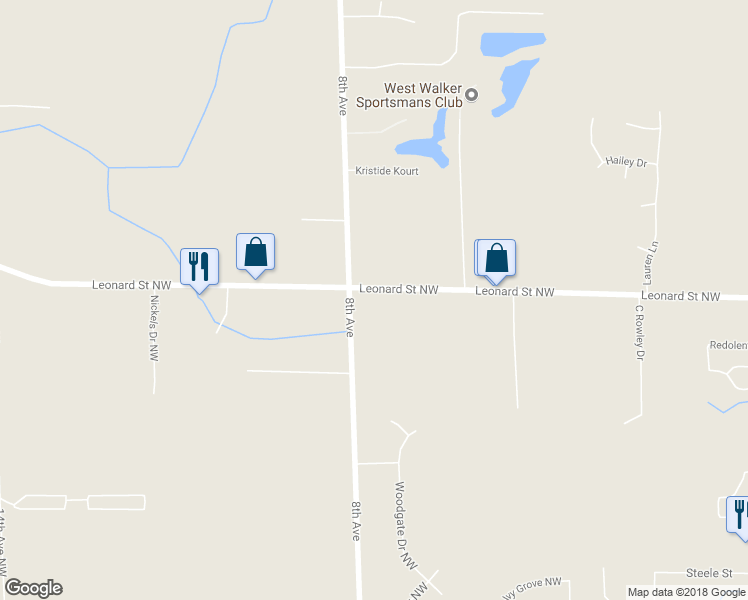 map of restaurants, bars, coffee shops, grocery stores, and more near 758 Leonard Street Northwest in Grand Rapids