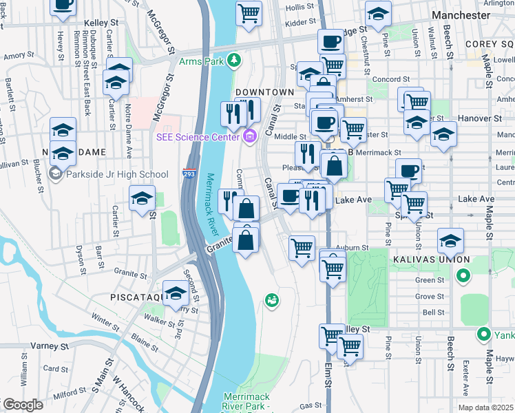 map of restaurants, bars, coffee shops, grocery stores, and more near 25 Newell Street in Manchester
