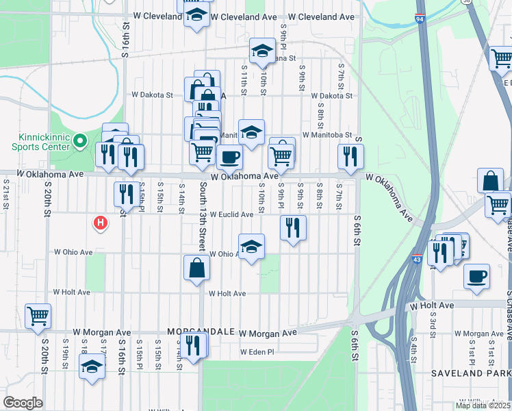 map of restaurants, bars, coffee shops, grocery stores, and more near 3157 South 10th Street in Milwaukee