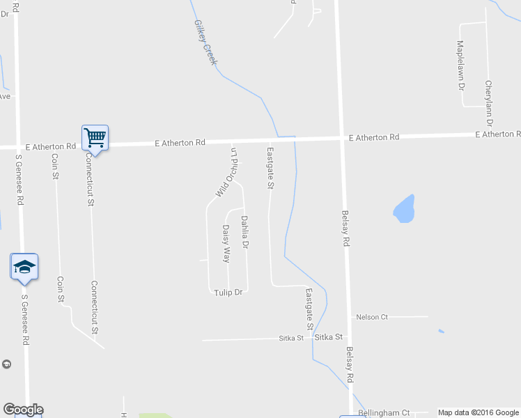 map of restaurants, bars, coffee shops, grocery stores, and more near 3112 Eastgate St in Burton