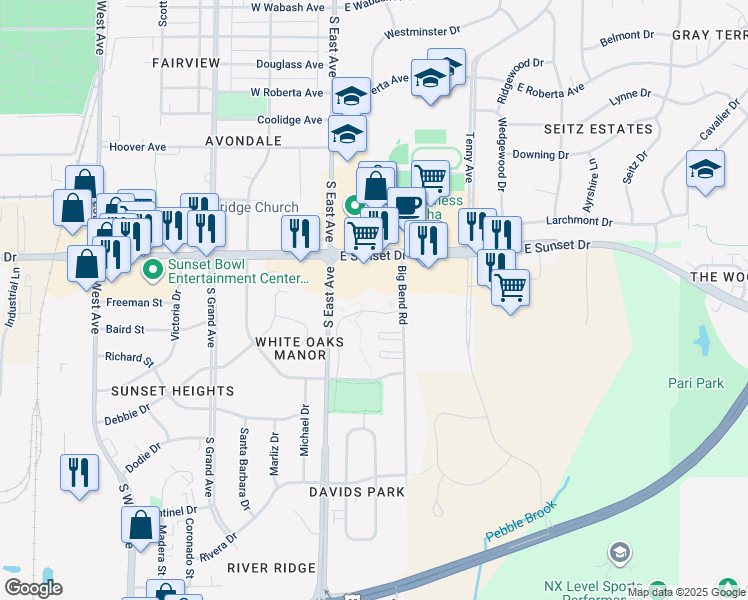 map of restaurants, bars, coffee shops, grocery stores, and more near 1430 Big Bend Road in Waukesha