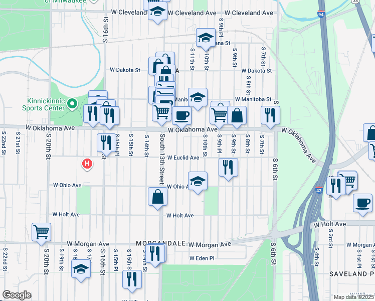 map of restaurants, bars, coffee shops, grocery stores, and more near 3157 South 11th Street in Milwaukee