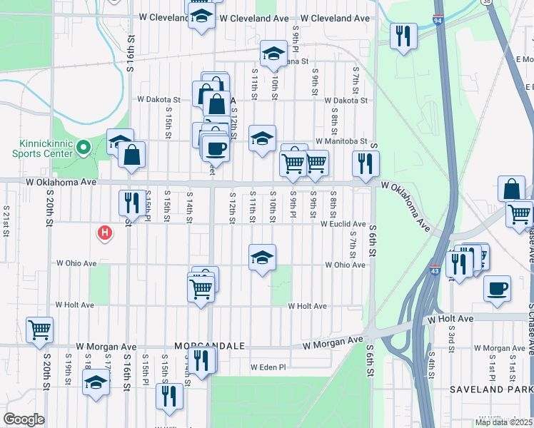 map of restaurants, bars, coffee shops, grocery stores, and more near 3157 South 10th Street in Milwaukee