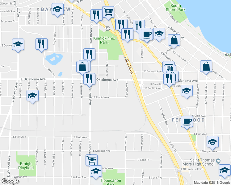 map of restaurants, bars, coffee shops, grocery stores, and more near 3153 South Hanson Avenue in Milwaukee
