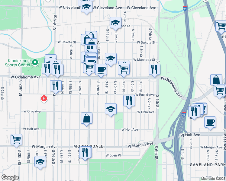 map of restaurants, bars, coffee shops, grocery stores, and more near 3157 South 10th Street in Milwaukee