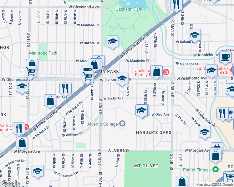map of restaurants, bars, coffee shops, grocery stores, and more near 3163 South 41st Street in Milwaukee