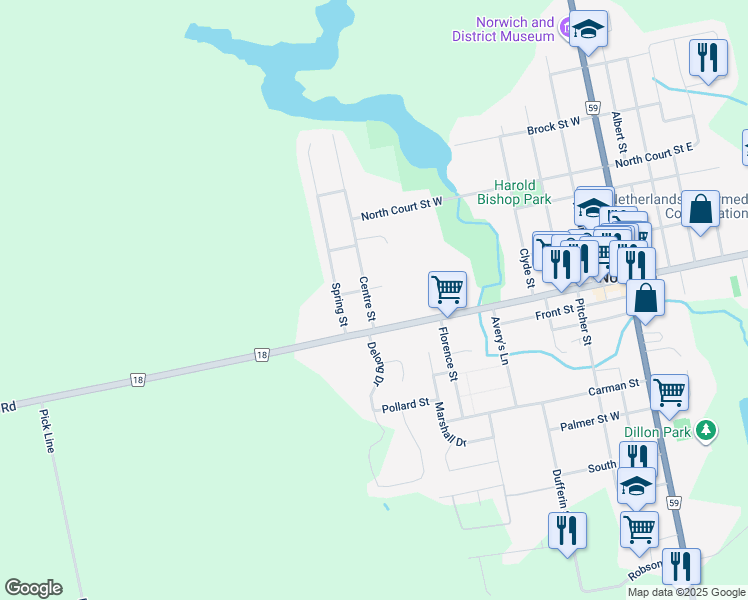 map of restaurants, bars, coffee shops, grocery stores, and more near 6 Centre Street in Norwich