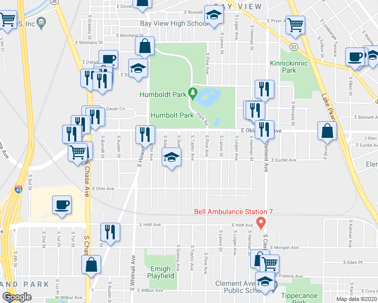 map of restaurants, bars, coffee shops, grocery stores, and more near 3157 South Taylor Avenue in Milwaukee