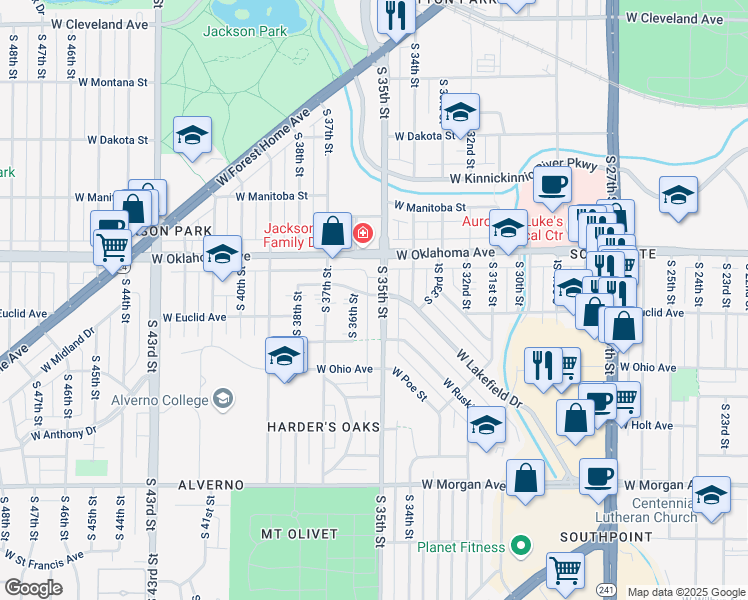 map of restaurants, bars, coffee shops, grocery stores, and more near 3167 South 35th Street in Milwaukee