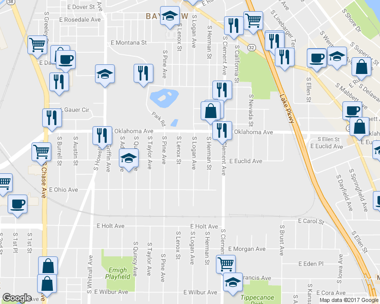 map of restaurants, bars, coffee shops, grocery stores, and more near 3155 South Logan Avenue in Milwaukee