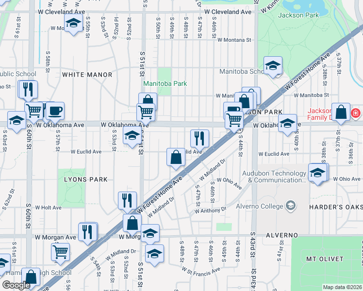 map of restaurants, bars, coffee shops, grocery stores, and more near 3161 South 48th Street in Milwaukee