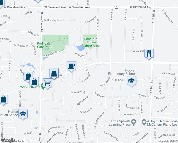 map of restaurants, bars, coffee shops, grocery stores, and more near 13301 West National Avenue in New Berlin