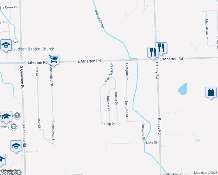 map of restaurants, bars, coffee shops, grocery stores, and more near 3084 Daisy Way in Burton