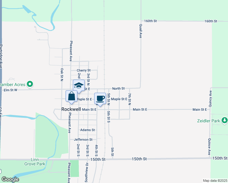 map of restaurants, bars, coffee shops, grocery stores, and more near 506 Elm Street East in Rockwell