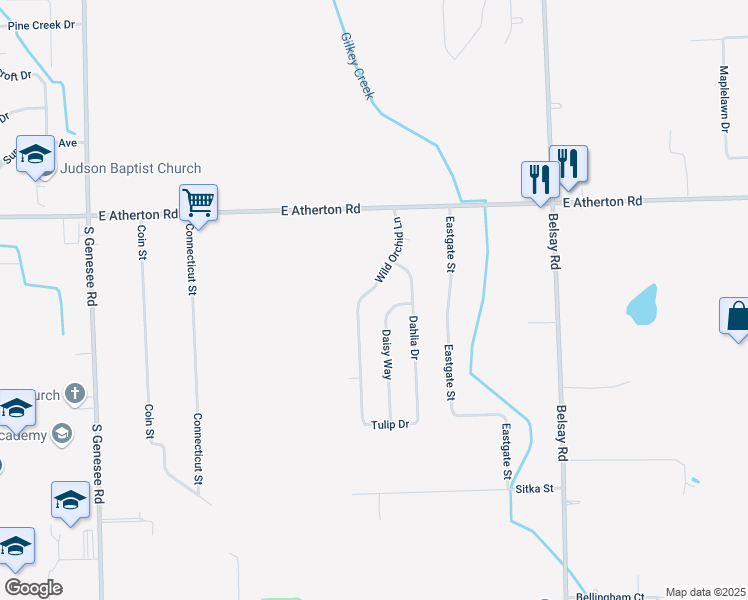 map of restaurants, bars, coffee shops, grocery stores, and more near in Flint