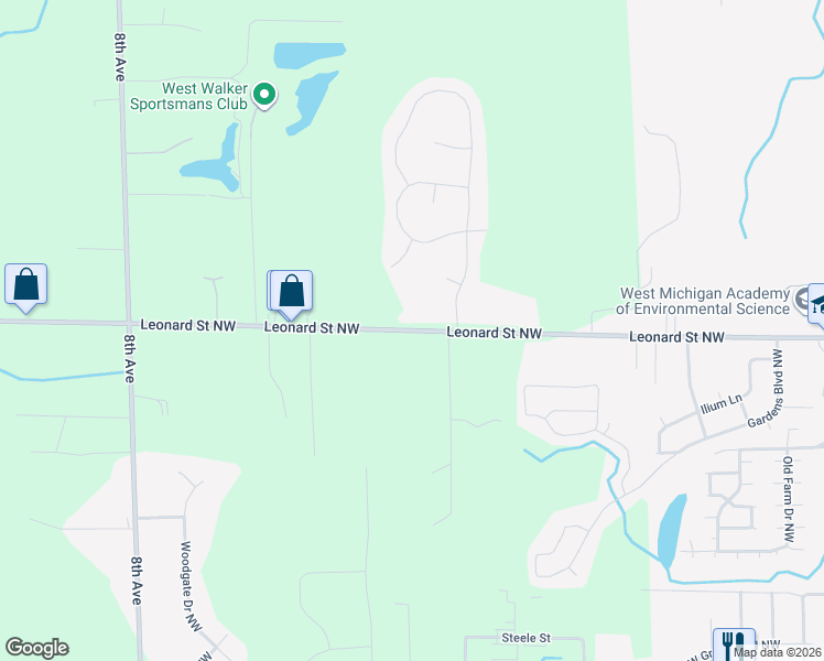 map of restaurants, bars, coffee shops, grocery stores, and more near 368 Leonard Street Northwest in Grand Rapids