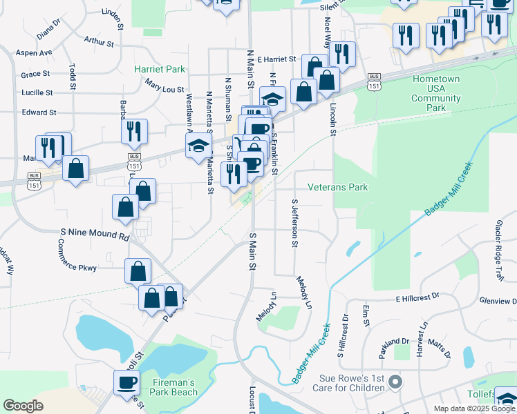 map of restaurants, bars, coffee shops, grocery stores, and more near 320 County Highway M in Verona