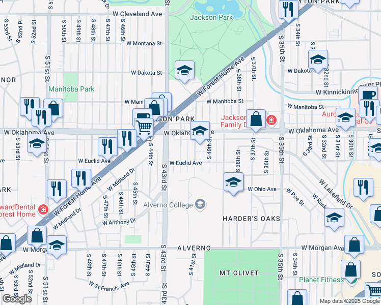 map of restaurants, bars, coffee shops, grocery stores, and more near 3163 South 41st Street in Milwaukee