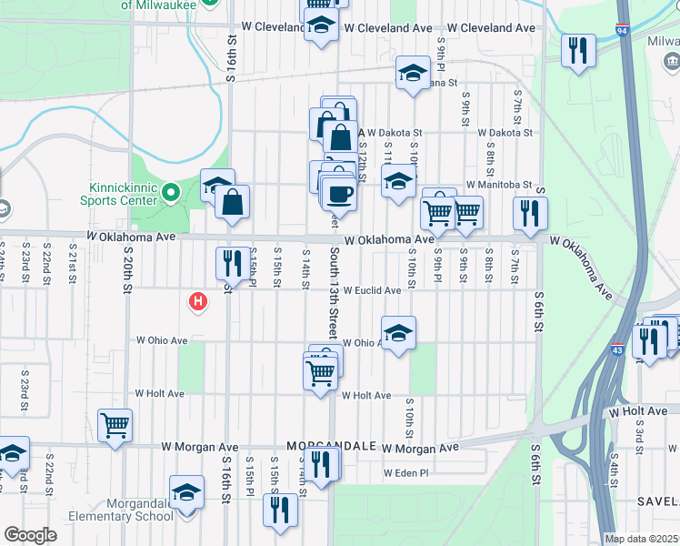 map of restaurants, bars, coffee shops, grocery stores, and more near 3148 South 13th Street in Milwaukee