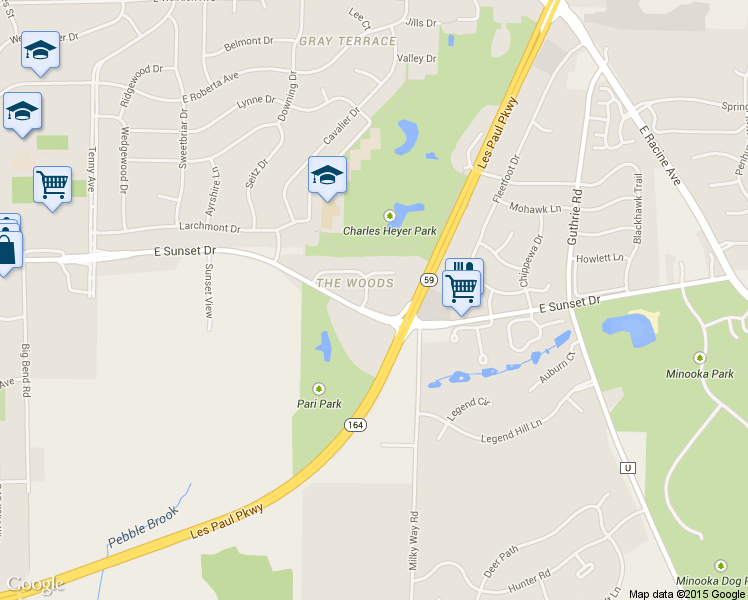 map of restaurants, bars, coffee shops, grocery stores, and more near 1341 Camden Way in Waukesha