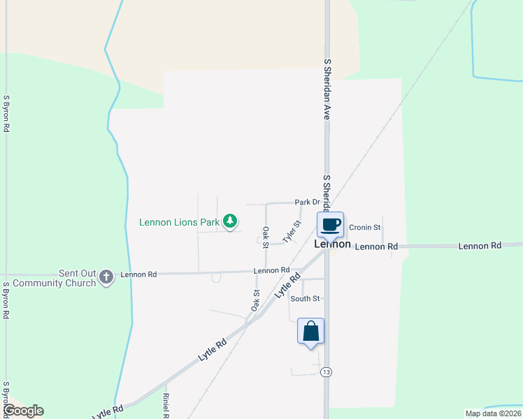 map of restaurants, bars, coffee shops, grocery stores, and more near 800 Oak Street in Lennon