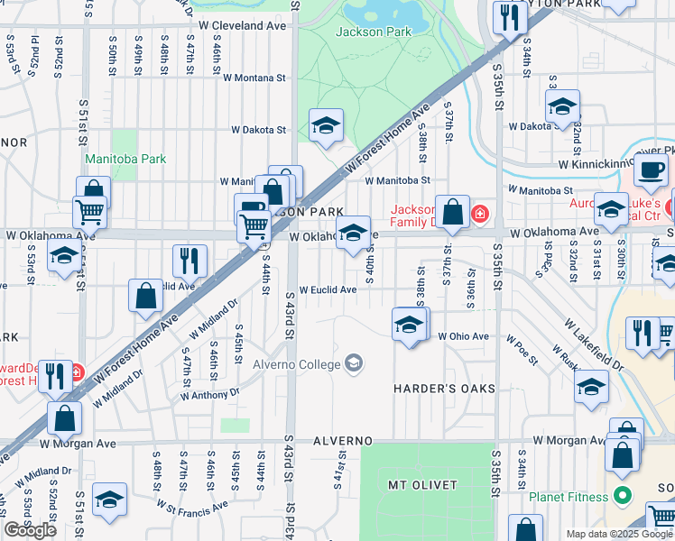 map of restaurants, bars, coffee shops, grocery stores, and more near 3163 South 41st Street in Milwaukee