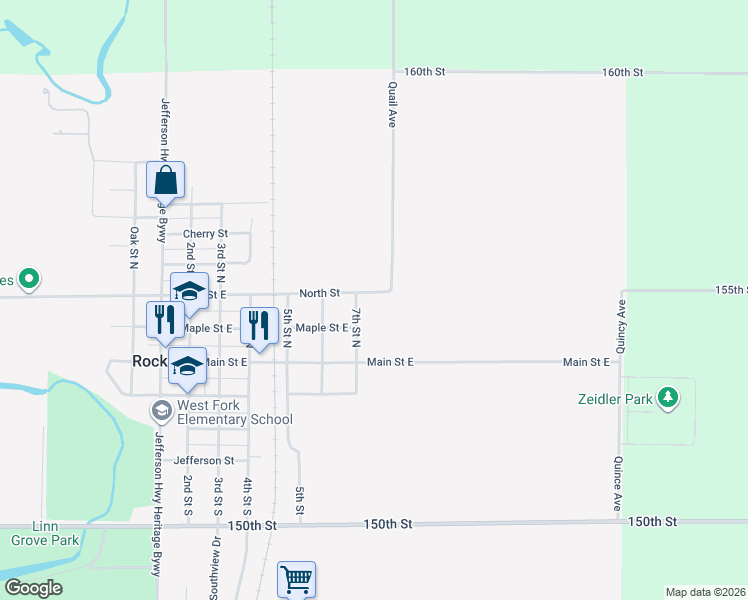 map of restaurants, bars, coffee shops, grocery stores, and more near 704 Elm Street East in Rockwell