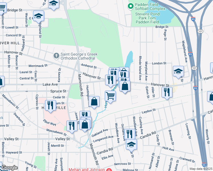 map of restaurants, bars, coffee shops, grocery stores, and more near 181 Portsmouth Avenue in Manchester